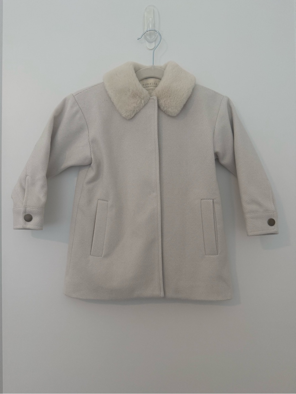 Noralee Girls' Cream Pea Coat with Faux Fur Collar